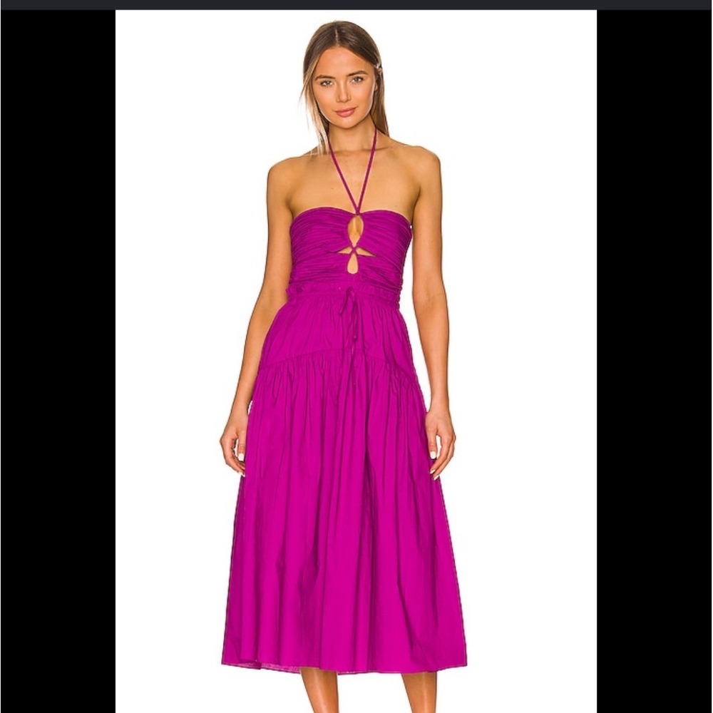 Ulla Johnson Dahlia Purple Cotton Poplin Ruched Midi Dress Halter Keyhole 12